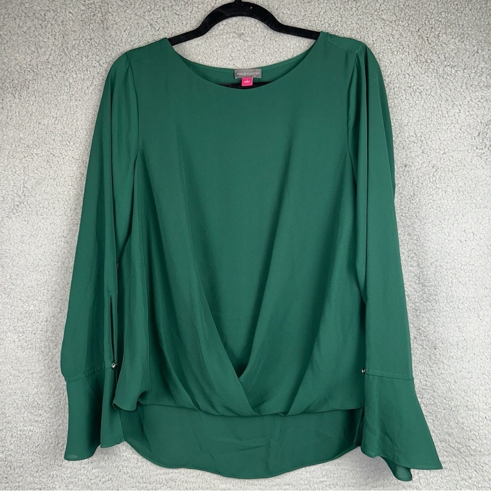 Vince Camuto Top Womens Small Green Artistic Mush Fash Flounce Sleeve Blouse
